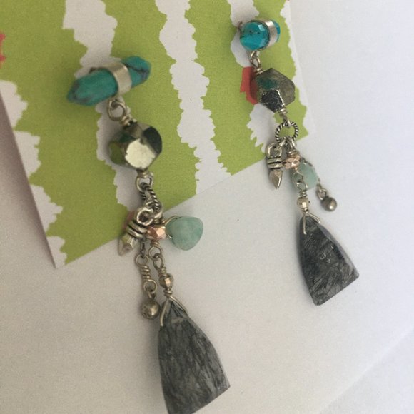 Chan Luu sliced quartz tourquoise earrings - Picture 2 of 12